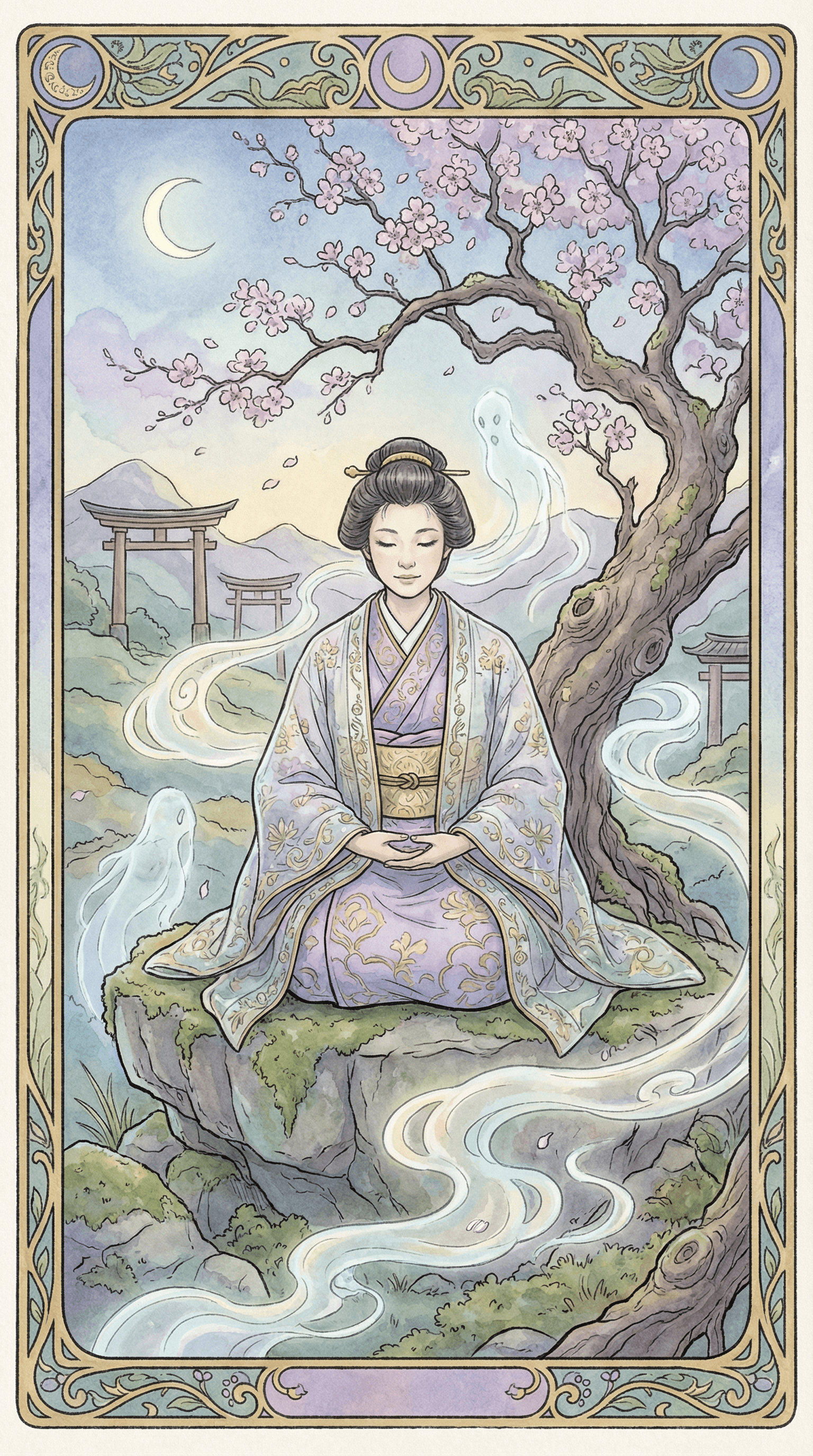 人物あり神秘的デザインのタロットカード